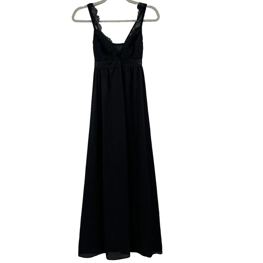 VTG Scaasi Womens Lace Nylon Slip Dress Black Size‎ 36B Victorian Goth Romantic
